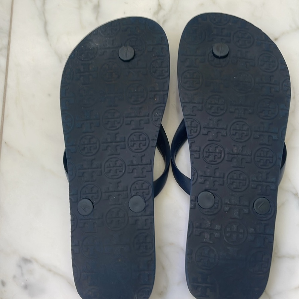 Tori Burch navy pink and red floral flip-flops - Picture 3 of 4